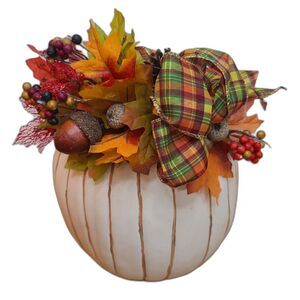Handcrafted Floral Pumpkin Arrangement Centerpiece Autumn Harvest Thanksgiving